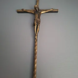 Vintage Bronzen/Messing Crucifix - Kruisbeeld met Gehamerde Balk