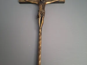 Vintage Bronzen/Messing Crucifix - Kruisbeeld met Gehamerde Balk