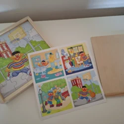 Sesamstraat Houten Puzzelbox - 4 Puzzels in 1 (Bert & Ernie)