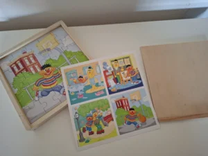 Sesamstraat Houten Puzzelbox - 4 Puzzels in 1 (Bert & Ernie)
