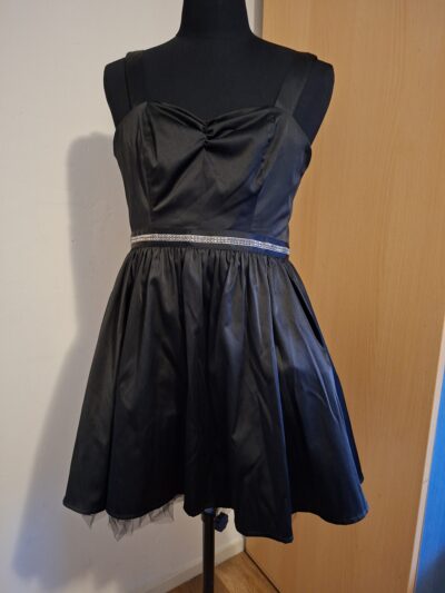 Nieuwe NAF NAF Zwarte Cocktailjurk met Tule & Strass (Maat 40)