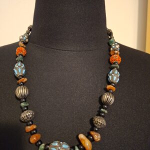 Handgemaakte Etnische Ketting - Tibetaanse Stijl met Turkoois & Amber