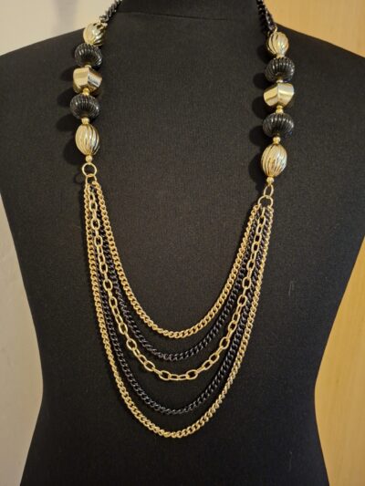 Gelaagde Statement Ketting Goud & Zwart met Grote Kralen