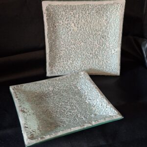 Set van 2 Glazen Schaaltjes - Craquelé / Gebarsten Glas Look - Mintgroen/Wit