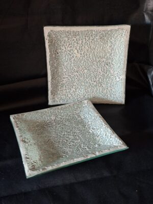 Set van 2 Glazen Schaaltjes - Craquelé / Gebarsten Glas Look - Mintgroen/Wit