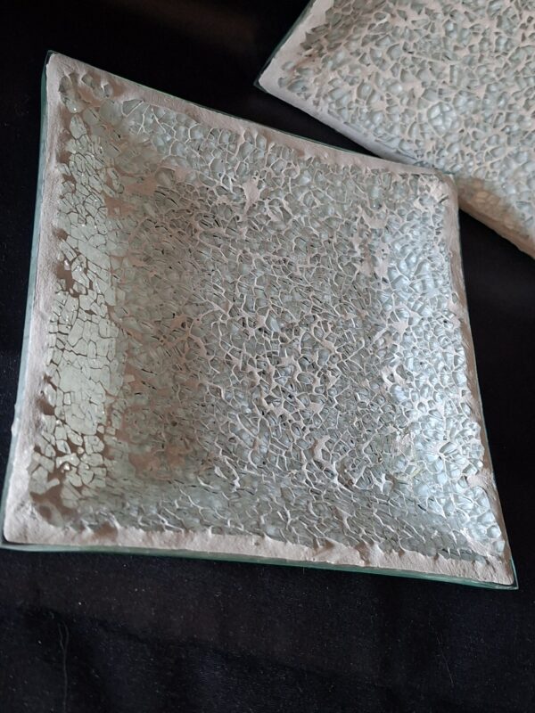 Set van 2 Glazen Schaaltjes - Craquelé / Gebarsten Glas Look - Mintgroen/Wit