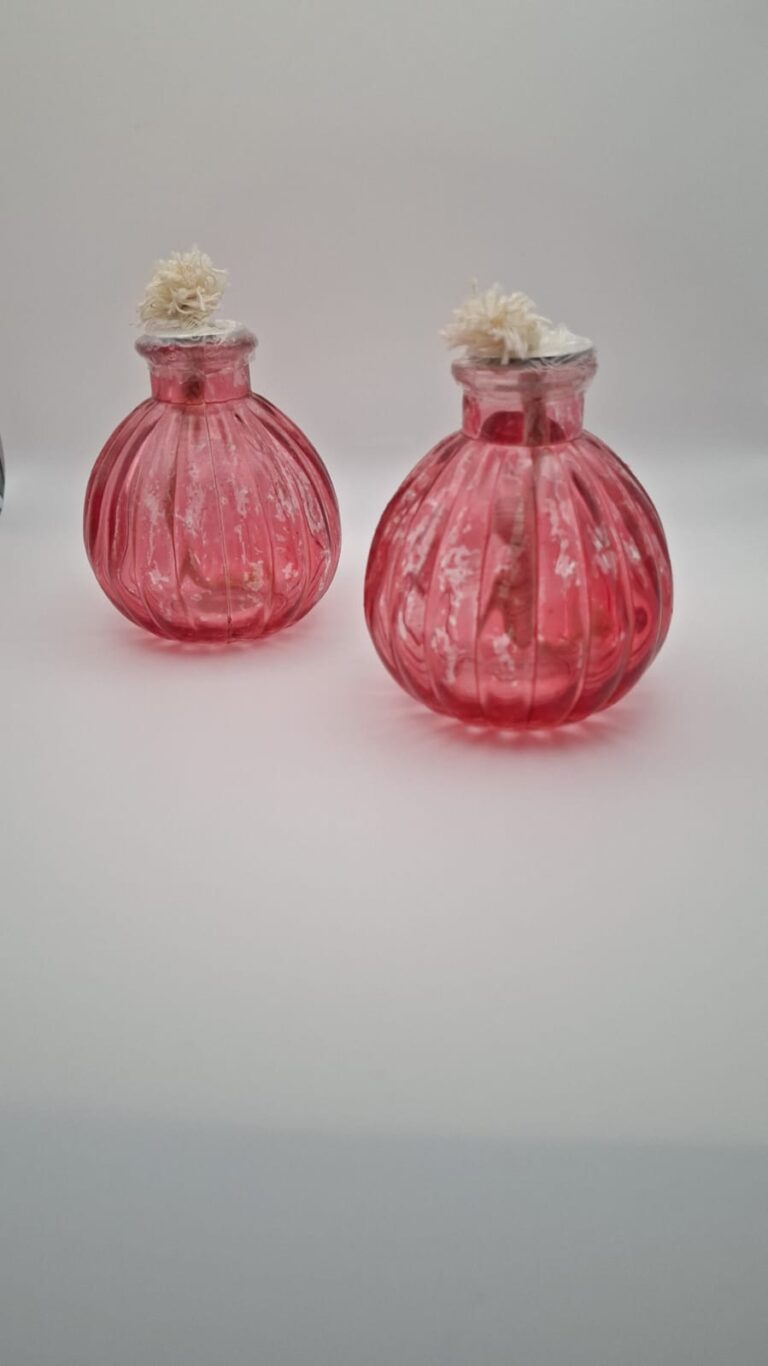 Set van 2 Roze Glazen Olielampjes / Tuintafellampjes (Nieuw)