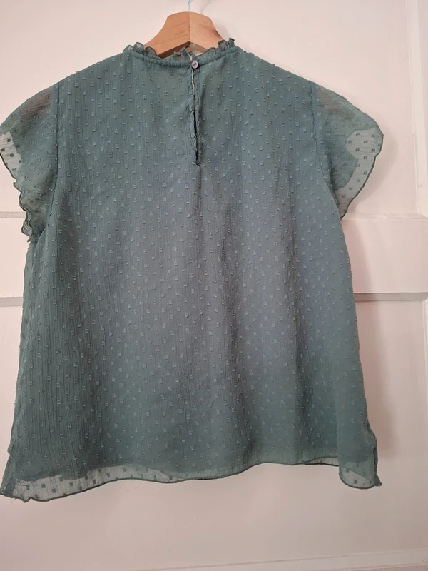 ONLY Groene Blouse Stippen Ruches Transparant Maat S - Afbeelding 2