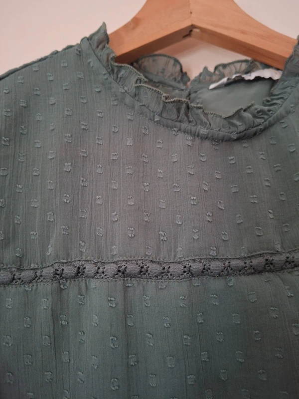 ONLY Groene Blouse Stippen Ruches Transparant Maat S - Afbeelding 3