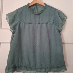ONLY Groene Blouse Stippen Ruches Transparant Maat S