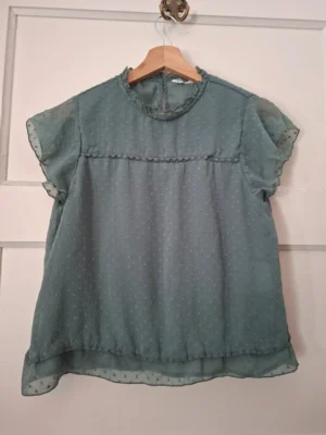 ONLY Groene Blouse Stippen Ruches Transparant Maat S