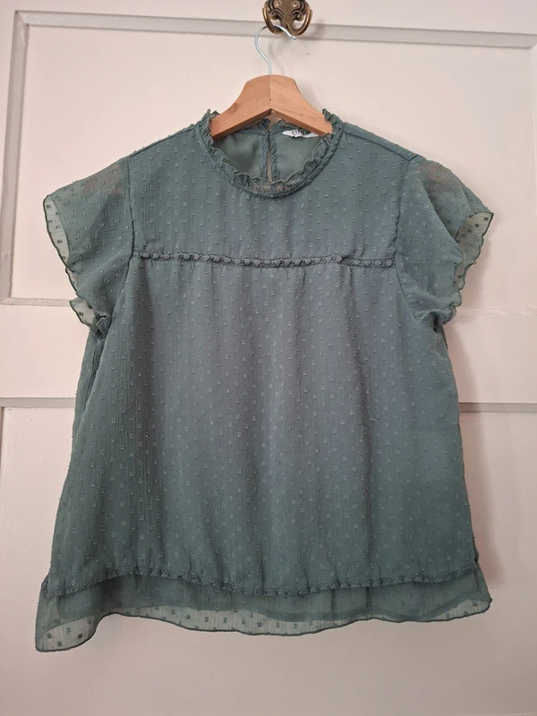 ONLY Groene Blouse Stippen Ruches Transparant Maat S