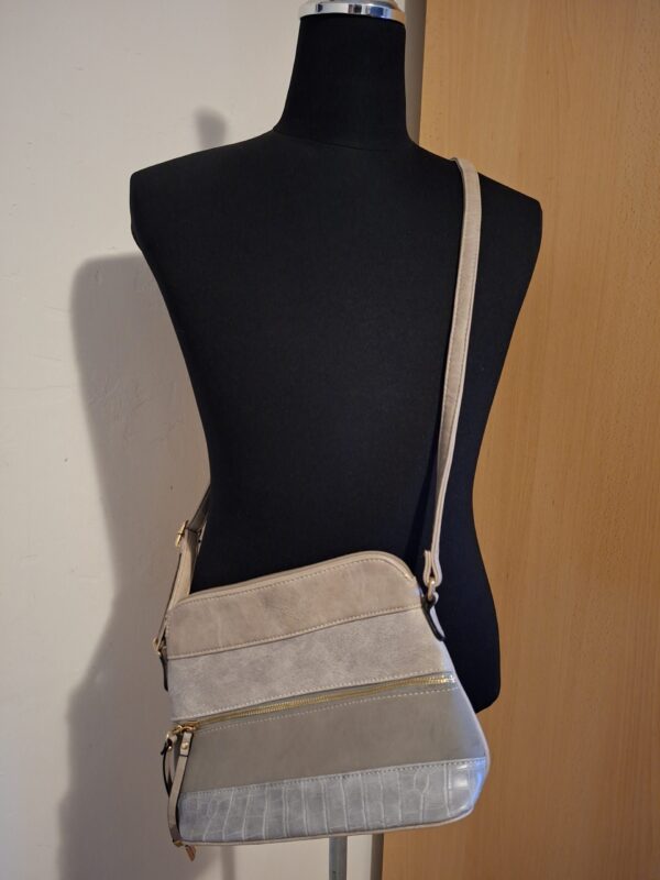 Modieuze Schoudertas Multi-Tone Grijs/Beige - Goudkleurige Details