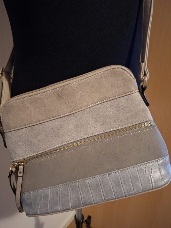 Modieuze Schoudertas Multi-Tone Grijs/Beige - Goudkleurige Details