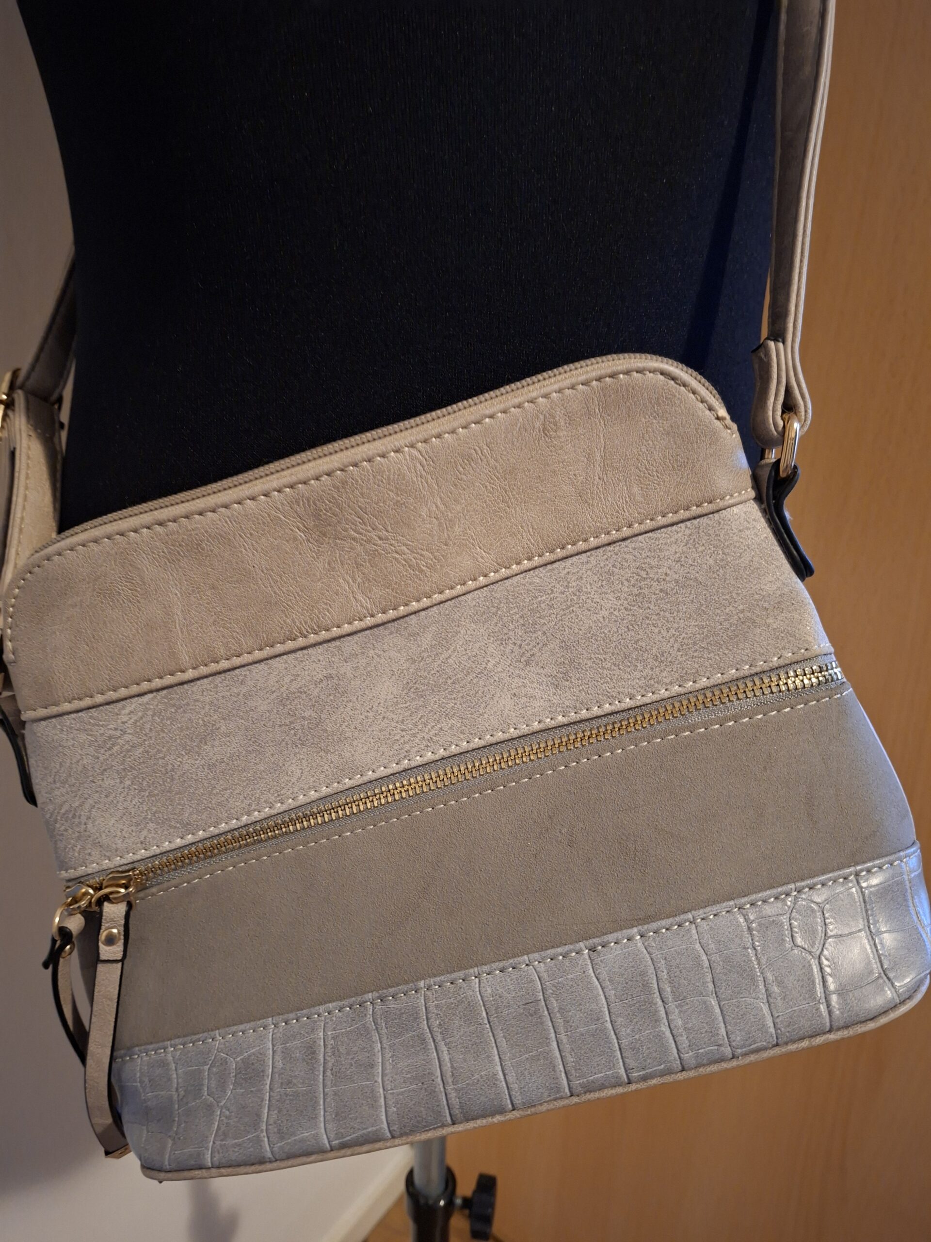 Modieuze Schoudertas Multi-Tone Grijs/Beige - Goudkleurige Details