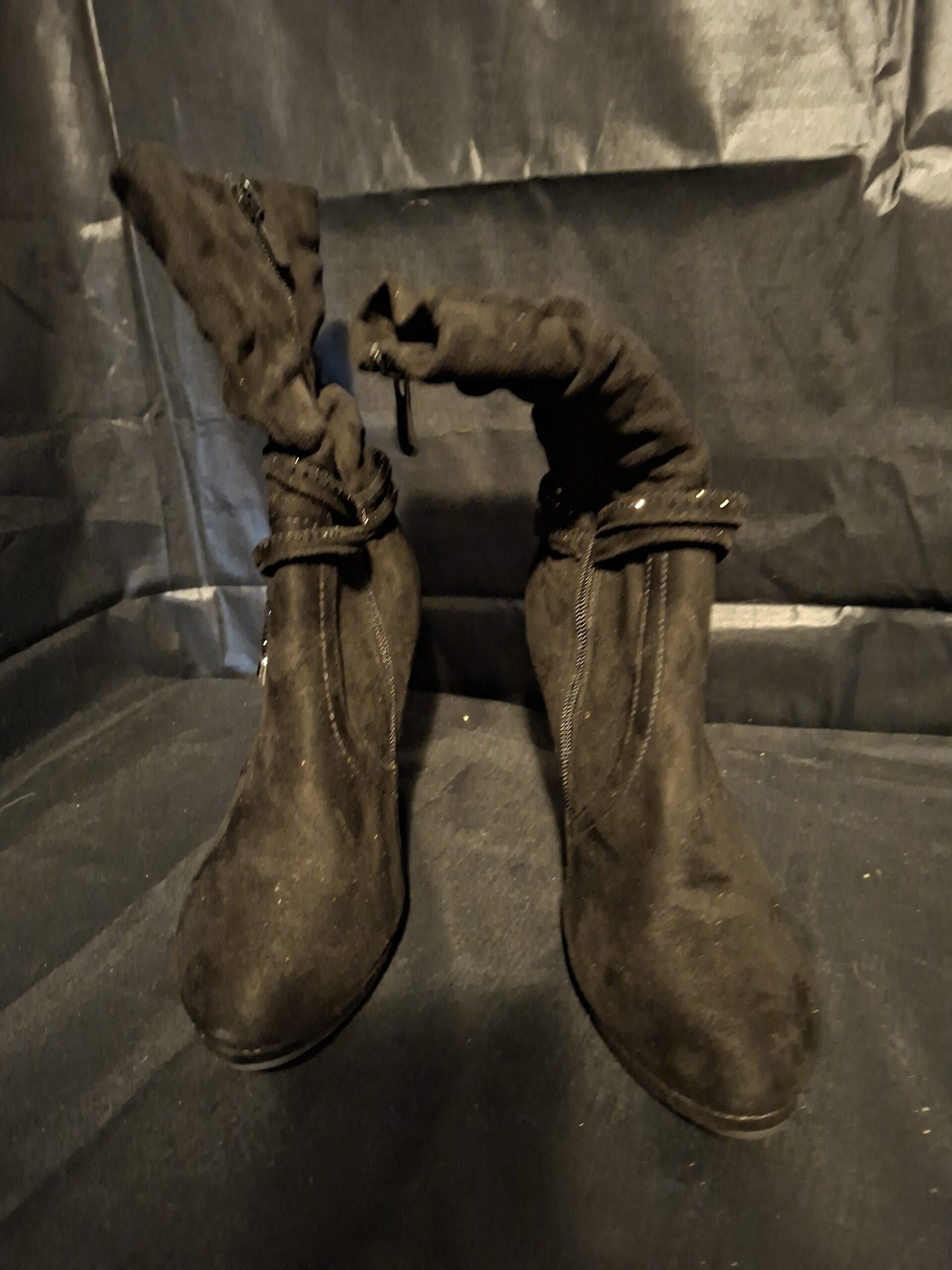 Super Me Zwarte Suède-look Enkellaarsjes met Dunne Hak (Maat 36) - Afbeelding 2