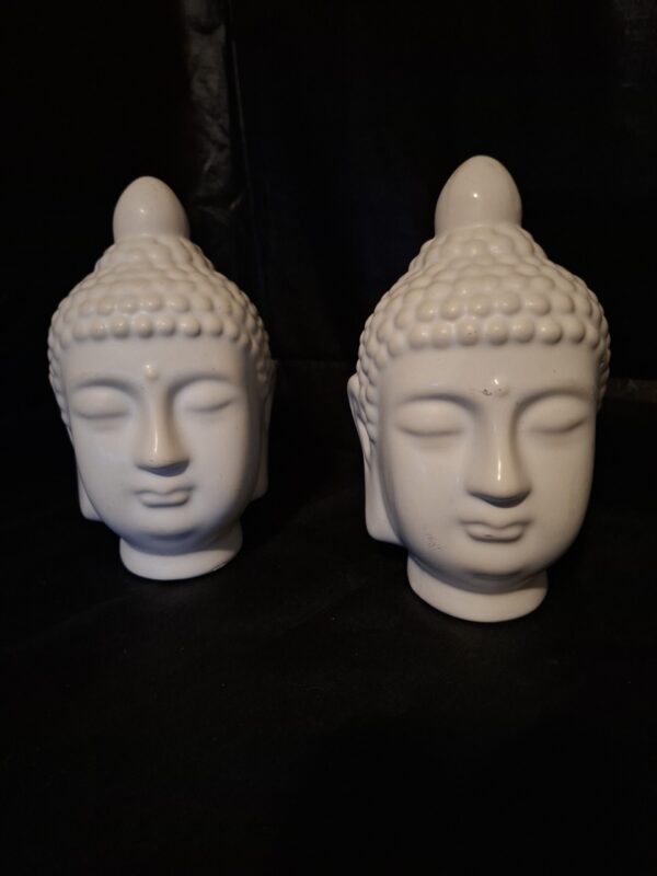 Boeddha Hoofd Decoratie Wit Keramiek 15cm Set van 2