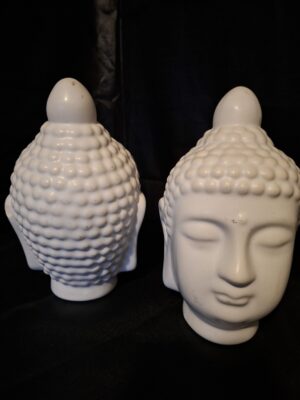 Boeddha Hoofd Decoratie Wit Keramiek 15cm Set van 2