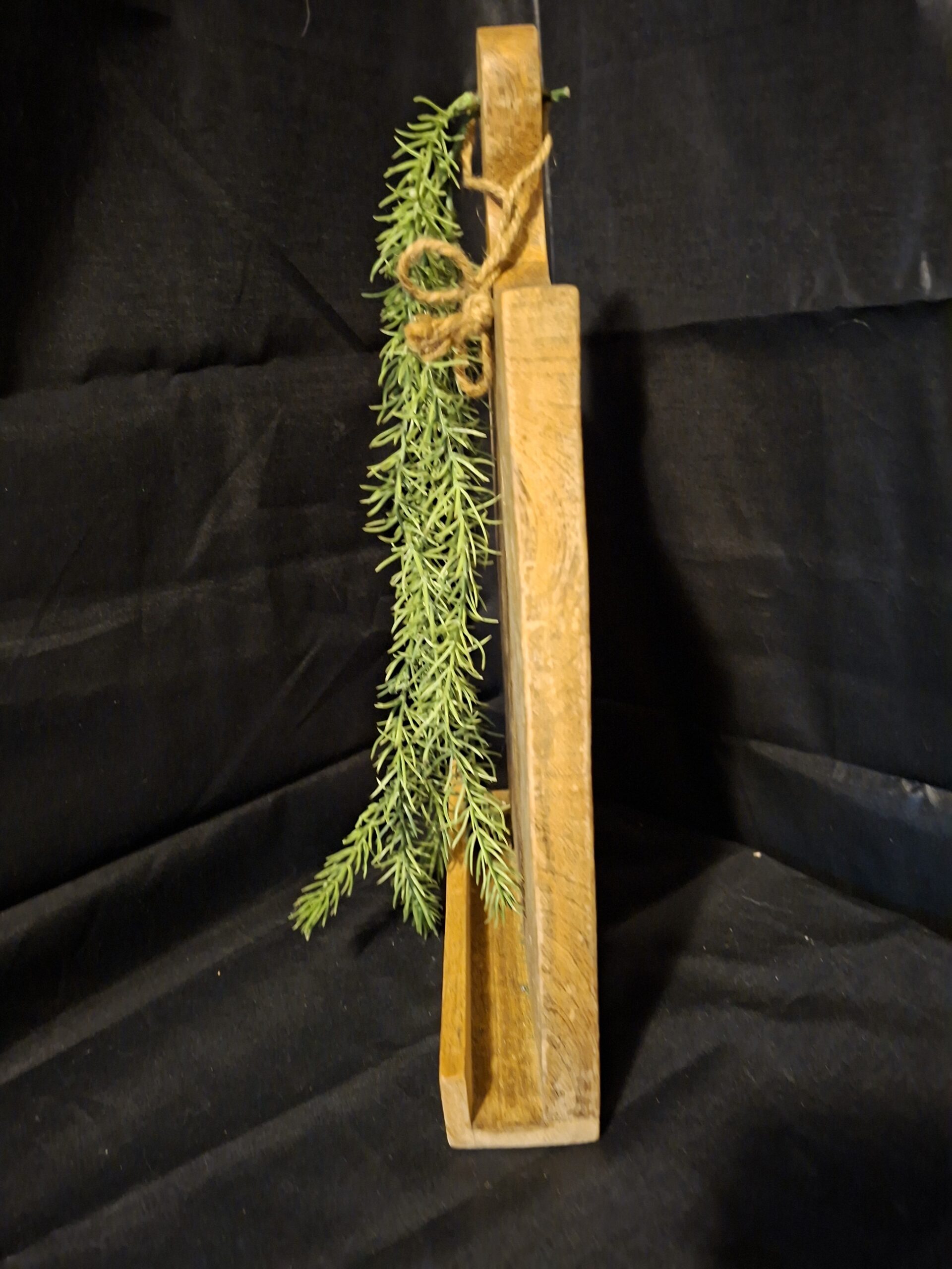 Decoratieve Houten Broodplank / Display met Standaard & Kunstplant (ca. 34 cm) - Afbeelding 3