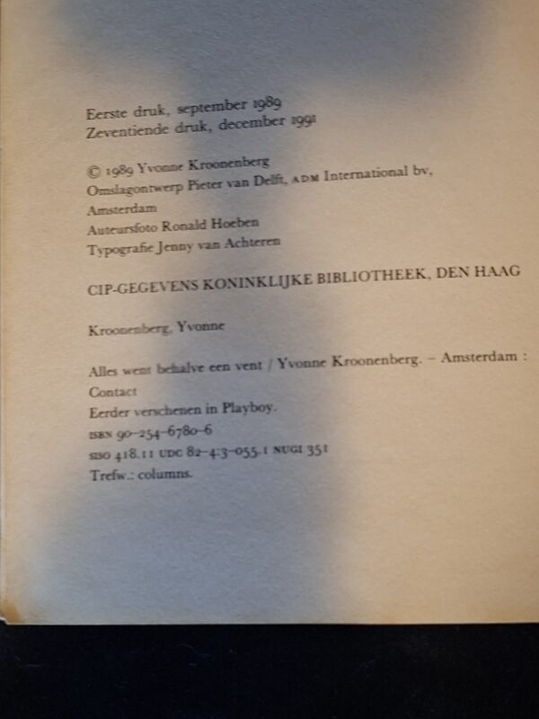 Yvonne Kroonenberg Alles Went Behalve Een Vent Contact 1989 Columns