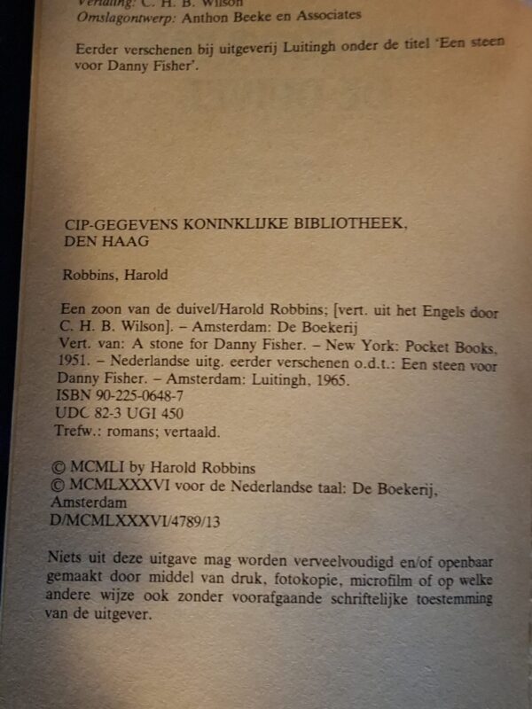 Harold Robbins Een Zoon van de Duivel De Boekerij 1986 Bestseller