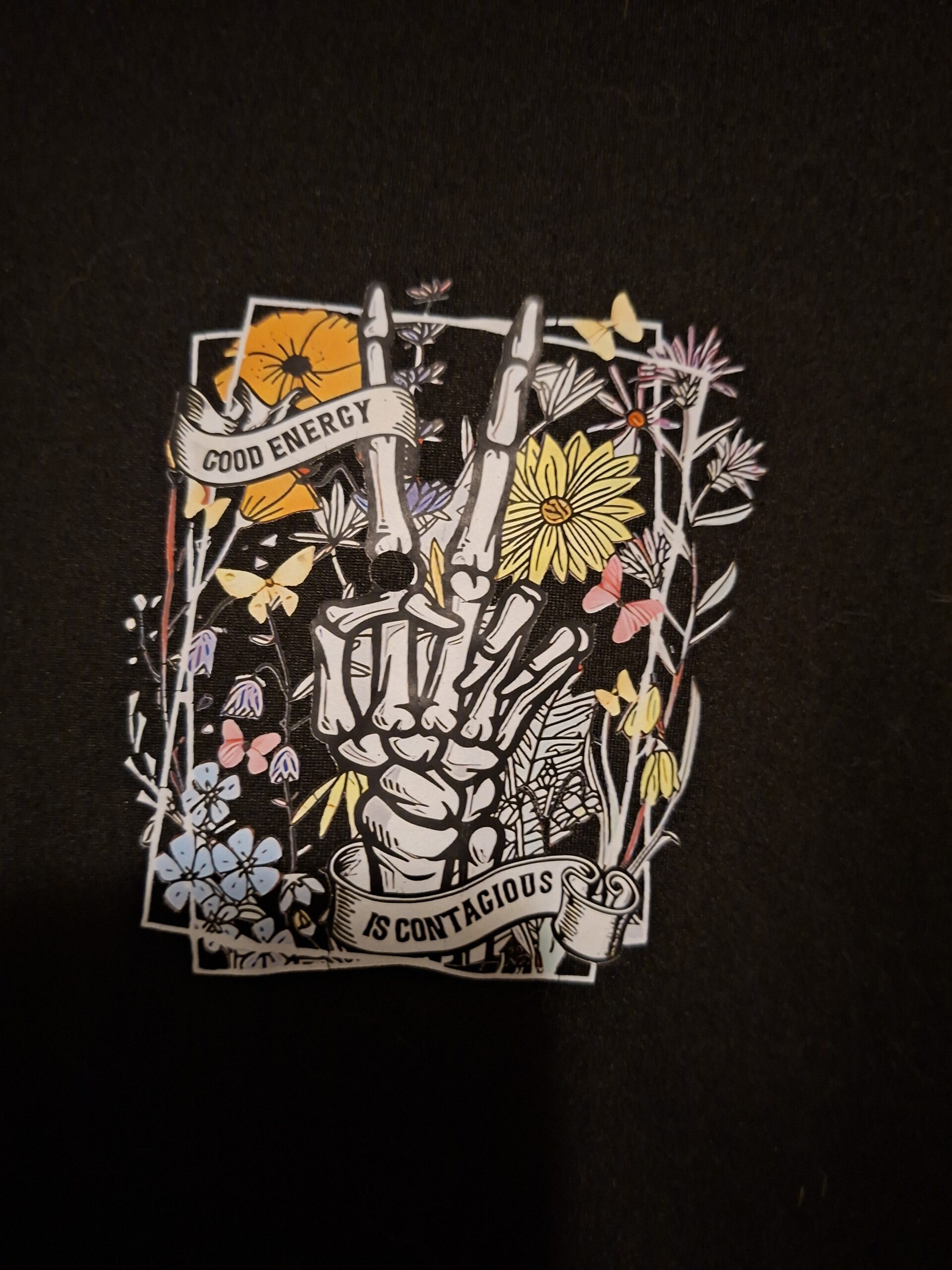 Zwart T-Shirt Good Energy Is Contagious Skelet Bloemen Shein Curve Maat 2XL - Afbeelding 2