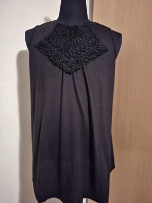 Zwarte Mouwloze Top met Kant Halslijn Elegant No Label Maat L