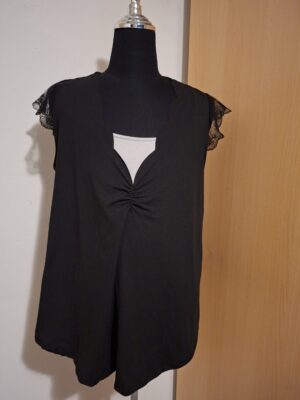 Zwarte Top met Kant Mouwtjes V-Hals Shein Curve Maat 2XL