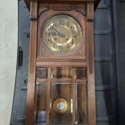 Antieke Wandklok Eiken Hout Slinger Mechanisch Uurwerk