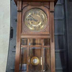 Antieke Wandklok Eiken Hout Slinger Mechanisch Uurwerk