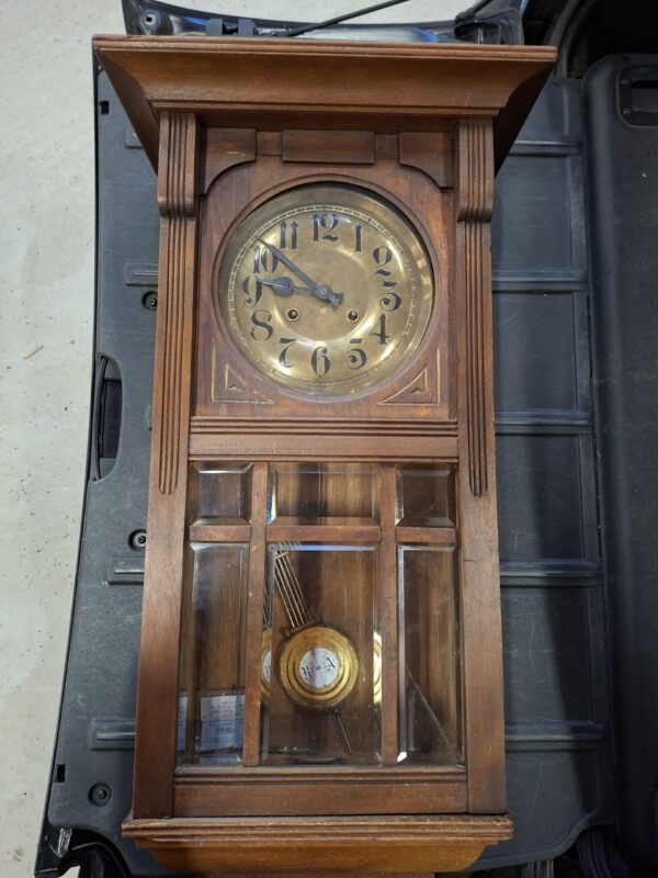 Antieke Wandklok Eiken Hout Slinger Mechanisch Uurwerk