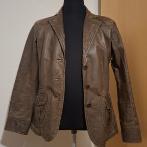 Bruine Leren Blazer Bonita Echt Leer Zakken Maat 40
