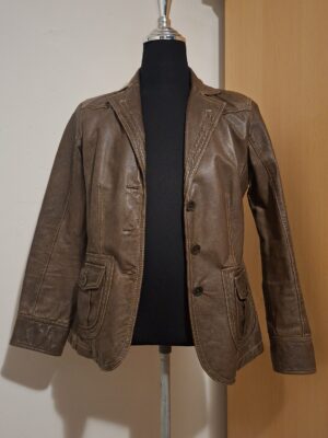Bruine Leren Blazer Bonita Echt Leer Zakken Maat 40