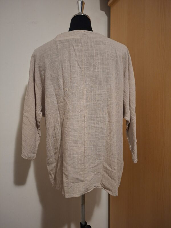 Beige Linnen Top Italy Moda Klaprozen Print Glitter Maat 5