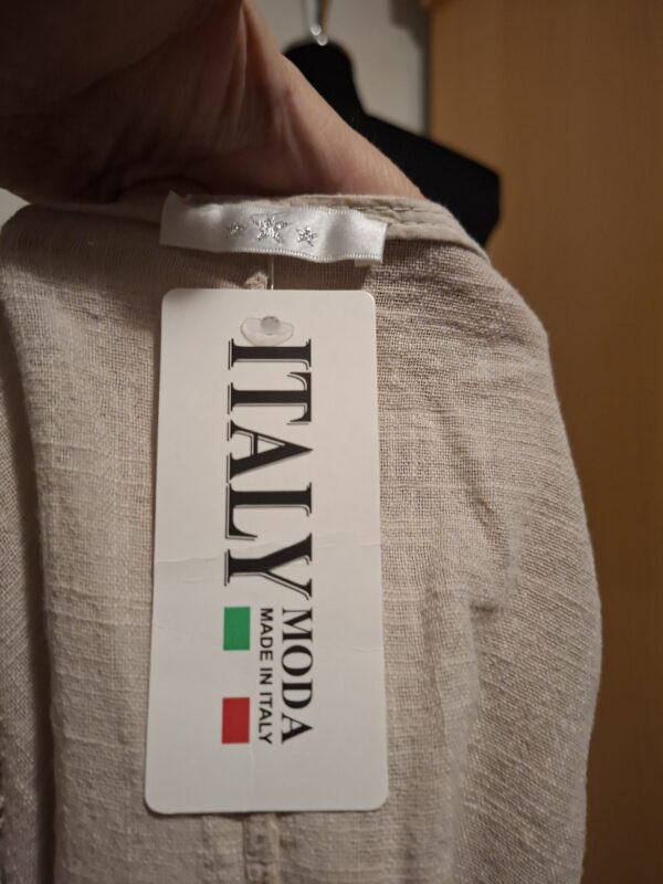 Beige Linnen Top Italy Moda Klaprozen Print Glitter Maat 5