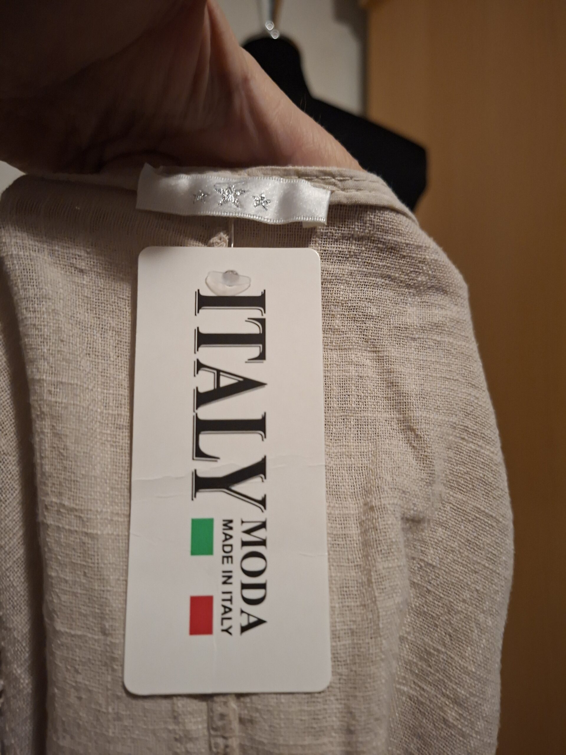 Beige Linnen Top Italy Moda Klaprozen Print Glitter Maat 5