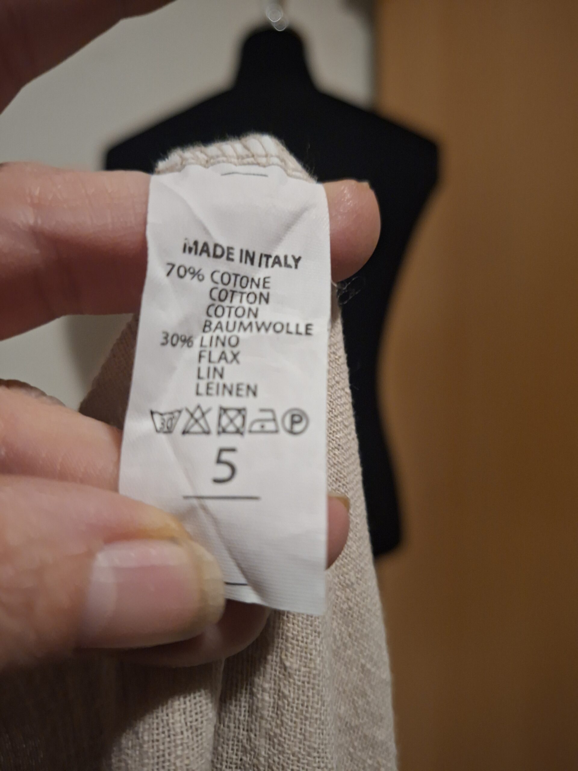 Beige Linnen Top Italy Moda Klaprozen Print Glitter Maat 5 - Afbeelding 2