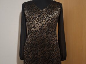 Zwarte Jurk met Goudkleurig Kant Made in France Elegant Maat 36