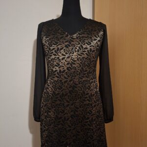 Zwarte Jurk met Goudkleurig Kant Made in France Elegant Maat 36