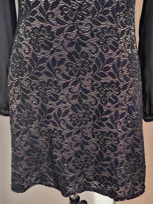 Zwarte Jurk met Goudkleurig Kant Made in France Elegant Maat 36