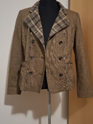 Bruine Blazer Laura di Sarpi Geruit Revers Wol Mix Maat 40