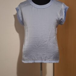 Lichtblauw Shirt Comma Glanzend Korte Mouwen Maat 38