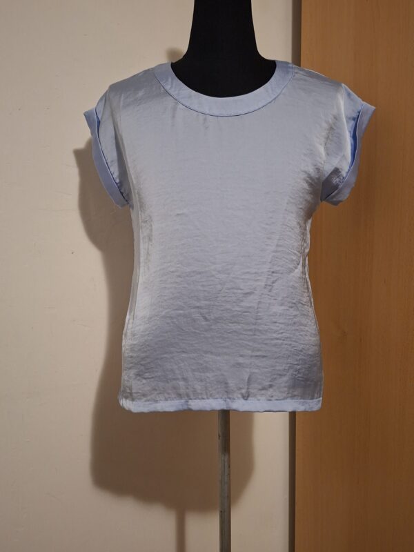 Lichtblauw Shirt Comma Glanzend Korte Mouwen Maat 38