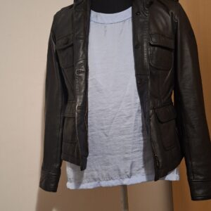 Zwarte Leren Jas Echt Lamsleer Militaire Stijl Kroon Logo Maat 38