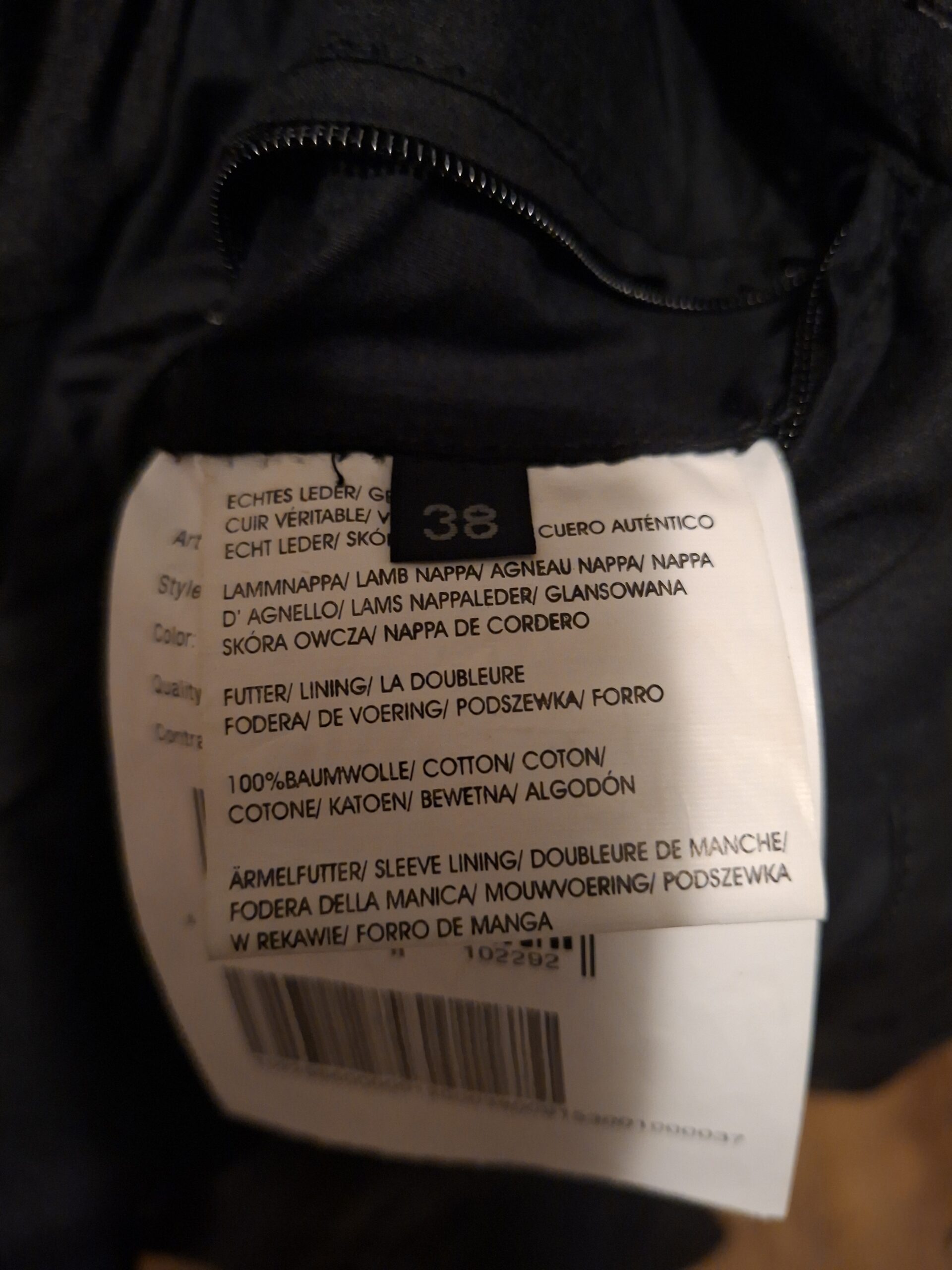 Zwarte Leren Jas Echt Lamsleer Militaire Stijl Kroon Logo Maat 38 - Afbeelding 3