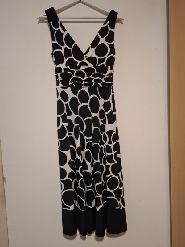 Zwart-Wit Jurk Bollenprint V-Hals Plooien Elegant Maat S