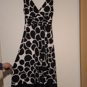 Zwart-Wit Jurk Bollenprint V-Hals Plooien Elegant Maat S