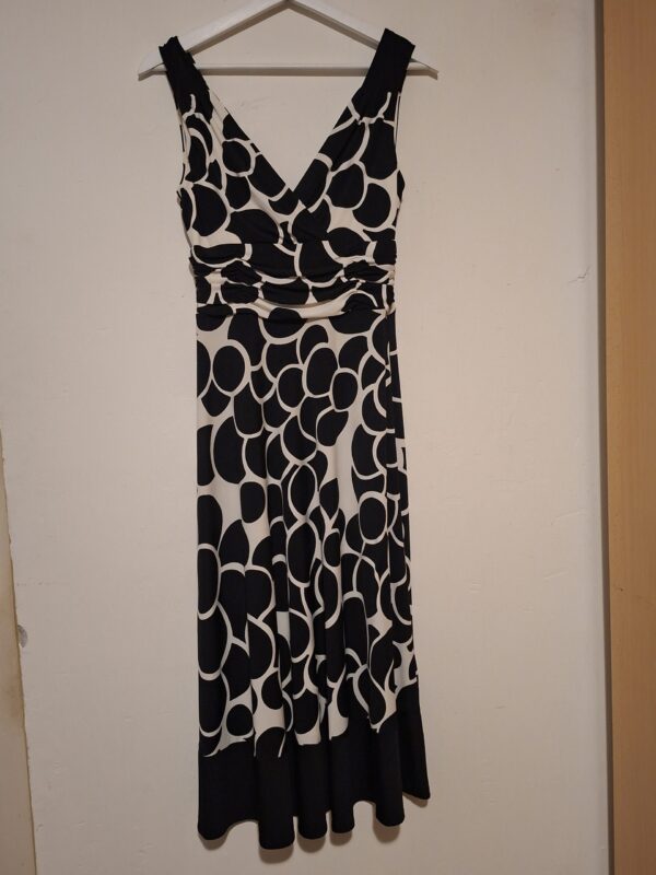 Zwart-Wit Jurk Bollenprint V-Hals Plooien Elegant Maat S