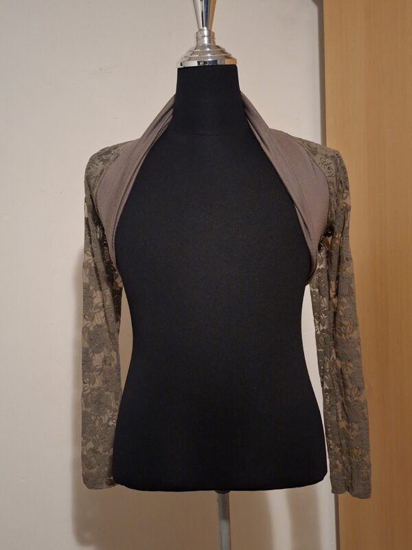 Taupe Bolero Jasje met Kant Rozenpatroon Elegant Maat S/M