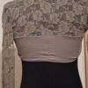 20251210_225549 Taupe Bolero Jasje met Kant Rozenpatroon Elegant Maat S/M